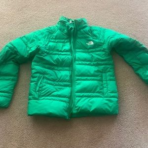 Green North face puffer coat